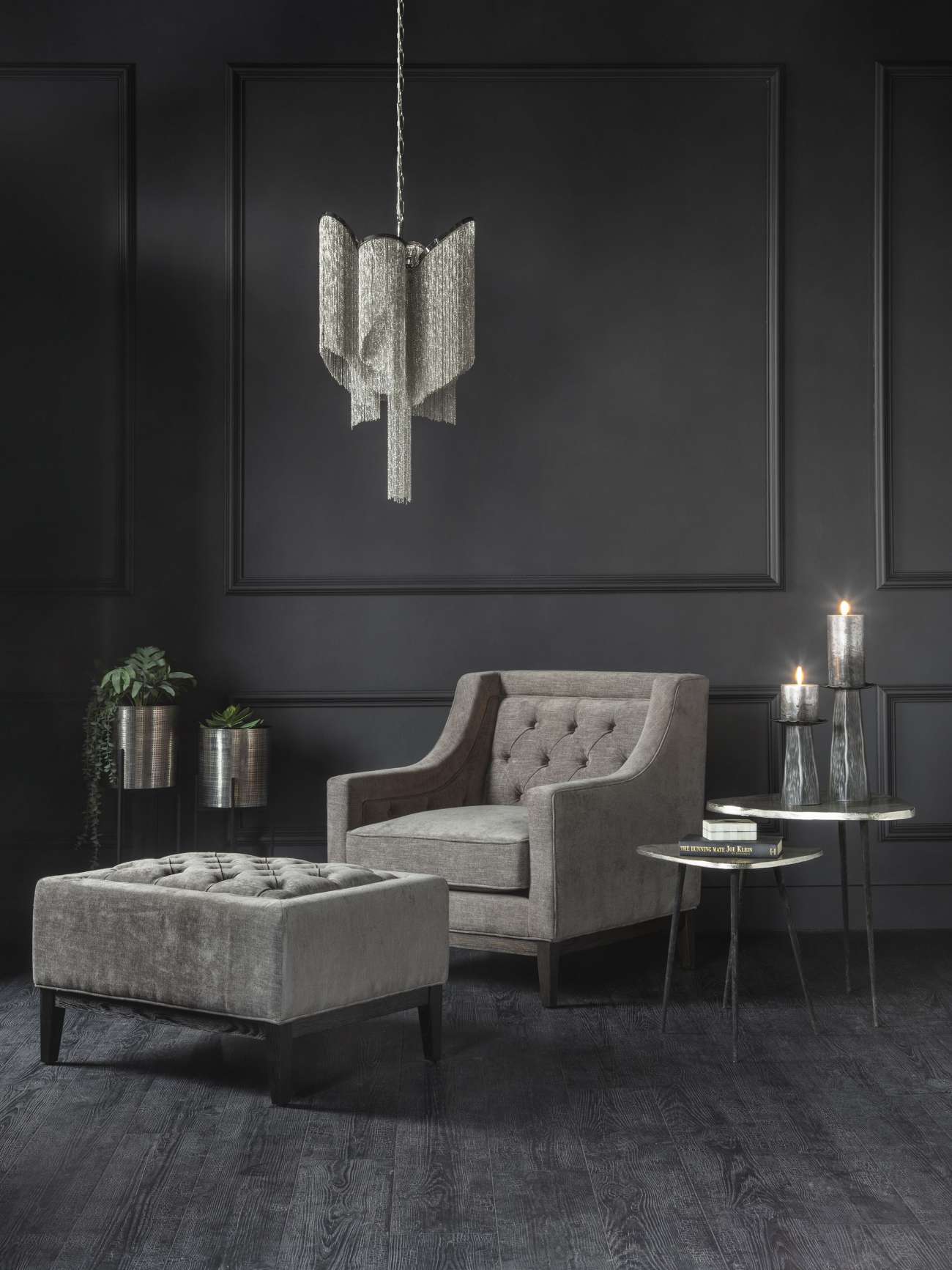 Theodore Warm Grey Buttoned Stool